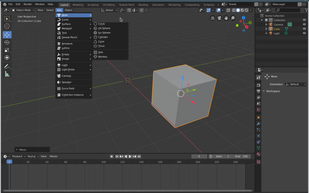 Interface utilisateur de Blender 3D 2.8